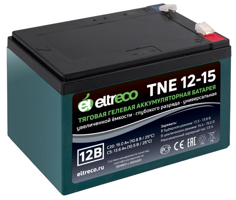 Тяговый аккумулятор Eltreco TNE12-15 (12V12A/H C3) нож